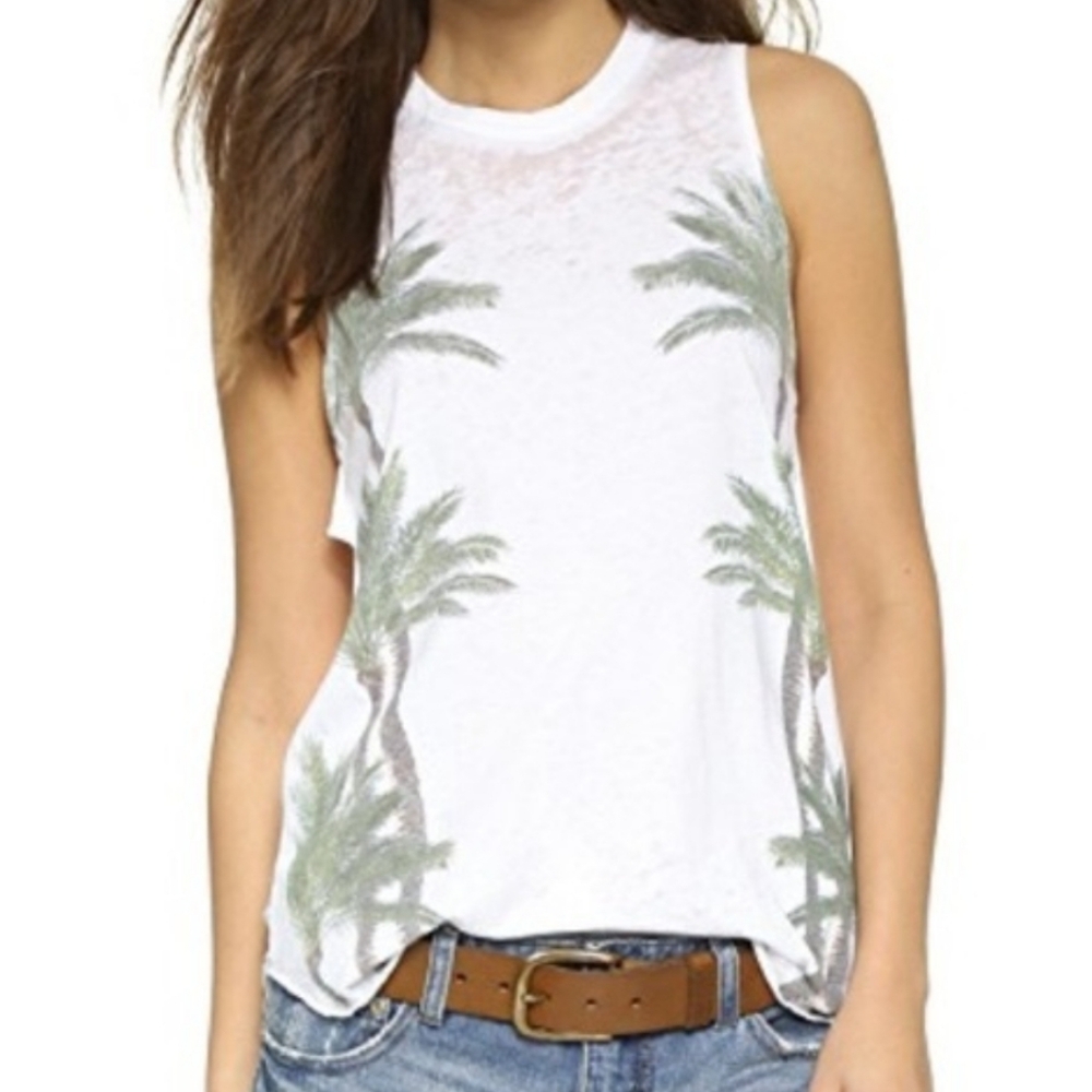 White Palm-Print Sleeveless Tank Top - Women